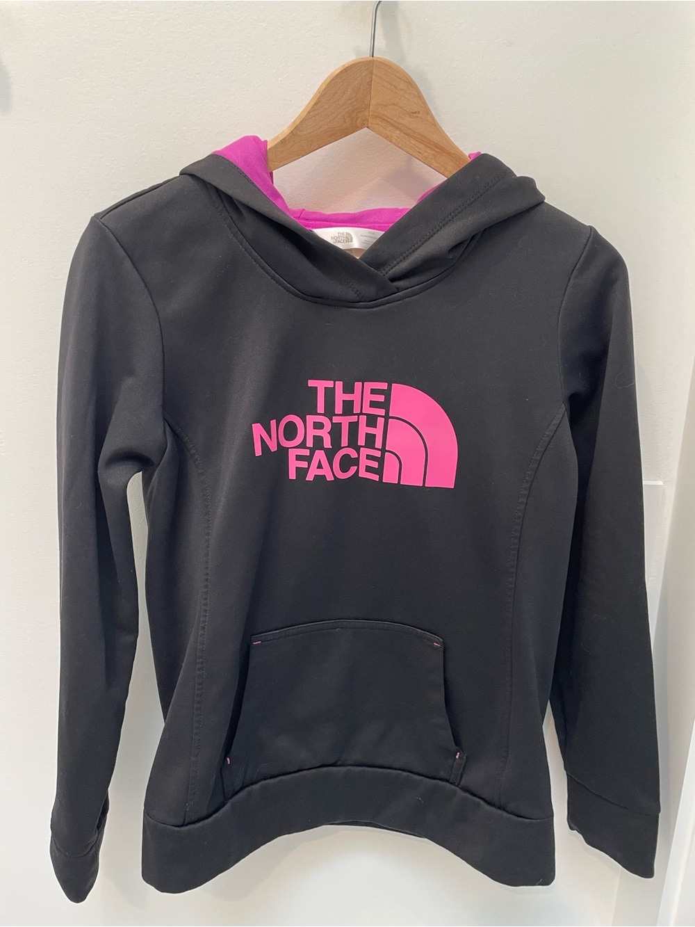 The North Face Black Pullover Hoodie with Pink Logo